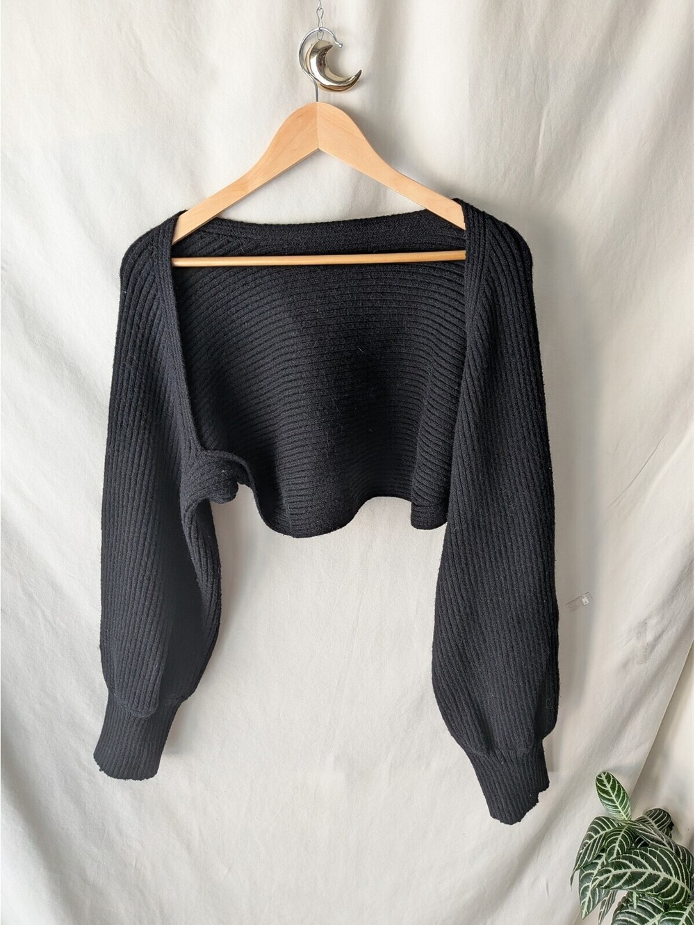Cider Black Cropped Ribbed Knit Cardigan Shrug Sweater Size 4XL